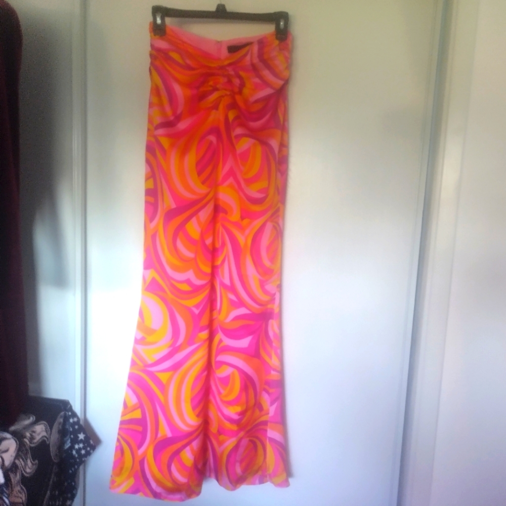 HOUSE OF HARLOW 1960 Strapless Maxi Dress Pink & Orange Psychedelic XS
